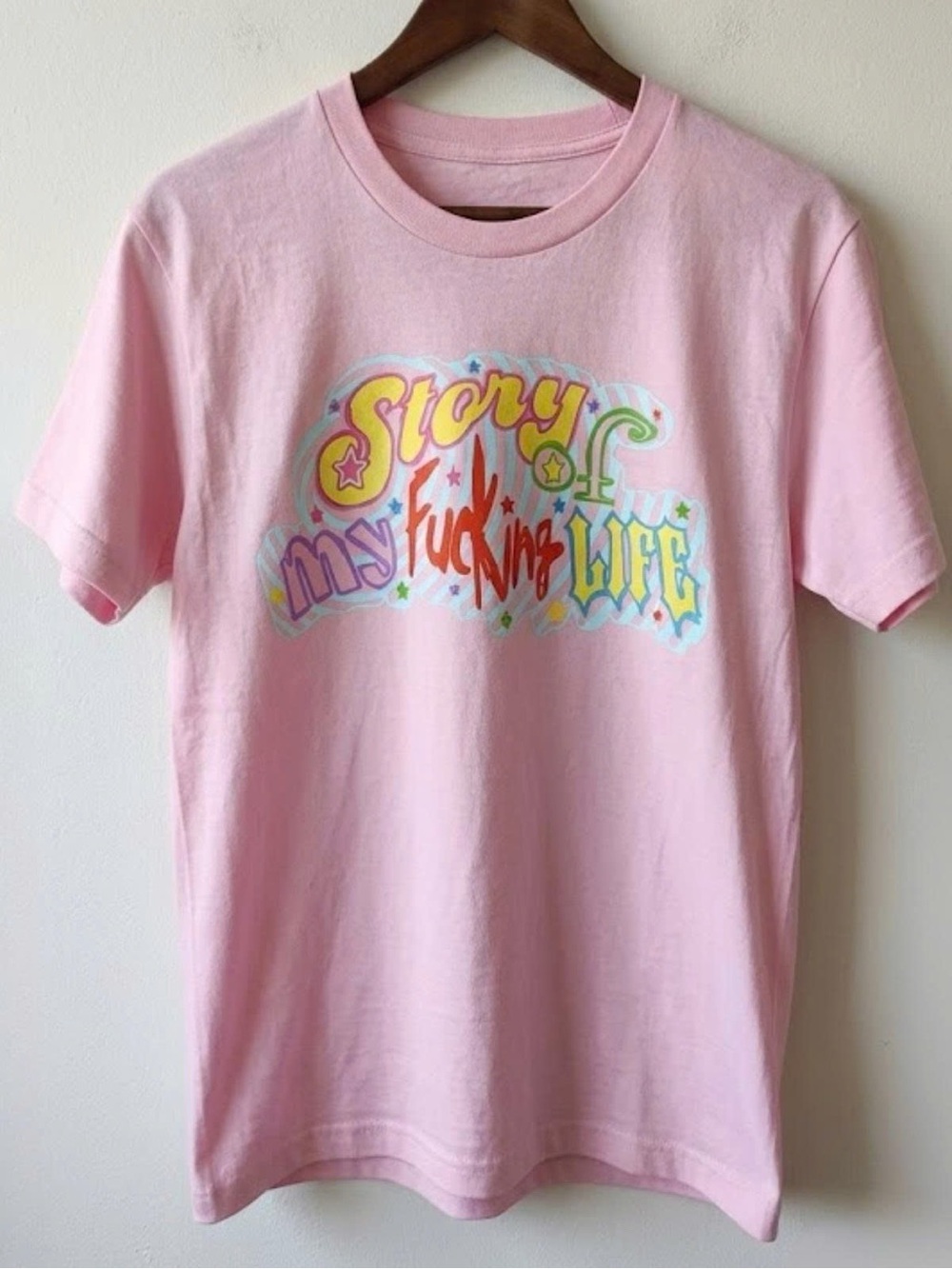 Gildan Pink Graphic Tee with Colorful 'Story of My Life' Print | Unisex Shirt